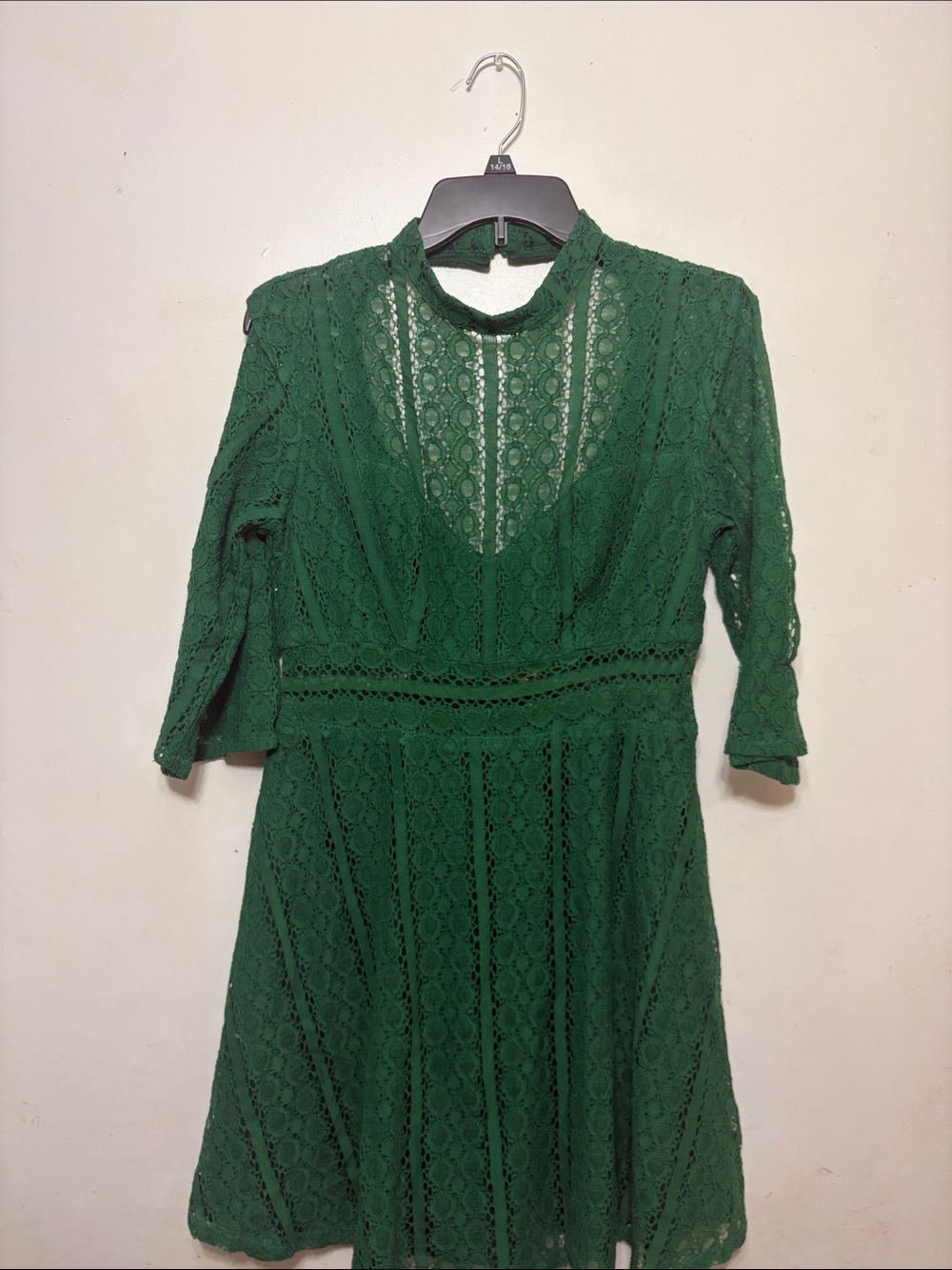 Dance & Marvel Emerald Green Lace Fit-and-Flare Long Sleeve Dress